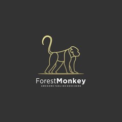 Vector Logo Illustration Forest Monkey Line Art