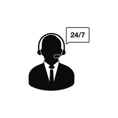 24/7 Customer Service Icon. Flat style vector EPS.