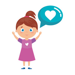 cute little girl and speech bubble with heart