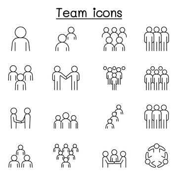 Teamwork, team, people icons set in thin line style