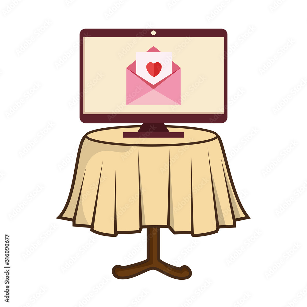 Poster computer and envelope with heart isolated icon
