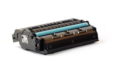 Toner cartridge black isolated on white background.