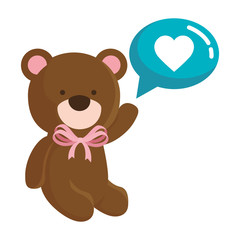 cute teddy bear with speech bubble isolated icon