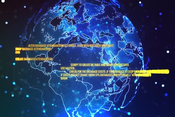Programming and coding concept with globe illustration on background. 3D Rendering