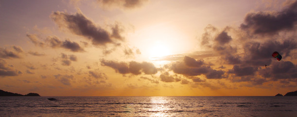 Sunset on a tropical beach, sunset sky, sunset sea, seascape, Thailand