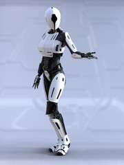 3D rendering of a female android robot posing. - obrazy, fototapety, plakaty