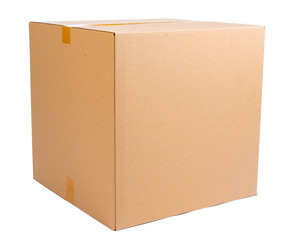 Single carton moving box isolated on white background