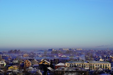 aerial view on city downtown in winter