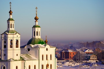 View on orthodox church in winter by Tyumen city districts 