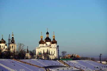 Fototapeta na wymiar Trinity monastery in Tyumen city in winter
