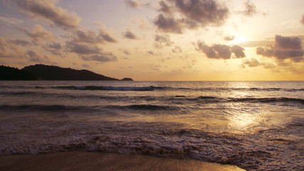 Sunset on a tropical beach, sunset sky, sunset sea, seascape, Thailand