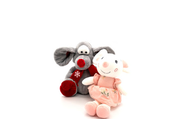 Two toy mice isolated on white background