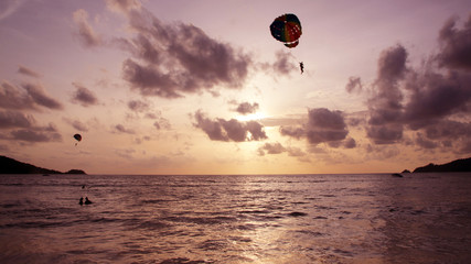 Sunset on a tropical beach, sunset sky, sunset sea, seascape, Thailand