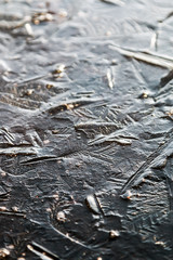 structure of the frozen ice of a frozen lake or pond