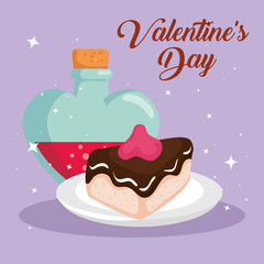 happy valentines day card with fragrance and slice cake