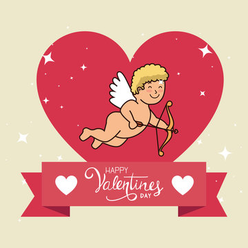 happy valentines day card with cute cupid