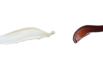a splash of milk and coffee or cocoa fly towards each other and does not meet