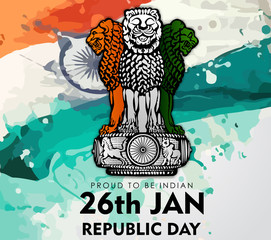 Illustration of wave abstract of Happy Indian Republic day celebration poster or banner background with text 26 January and Indian Flag 