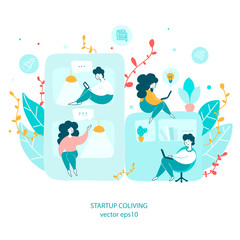 Startup coliving concept hand drawn vector illustration