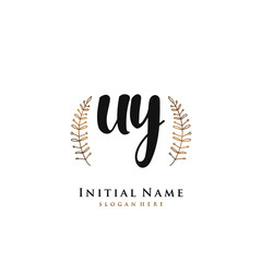 UY Initial handwriting logo vector	