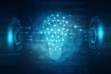 2d illustration bulb future technology, innovation background, creative idea concept 