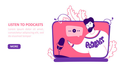 Podcasters channel flat vector landing page template