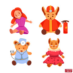 Set of children's toys in flat style.