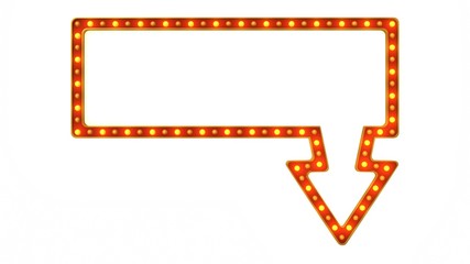 Arrow marquee light board sign retro on white background. 3d rendering