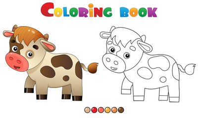 Coloring Page Outline of cartoon calf or kid of cow. Farm animals. Coloring book for kids.