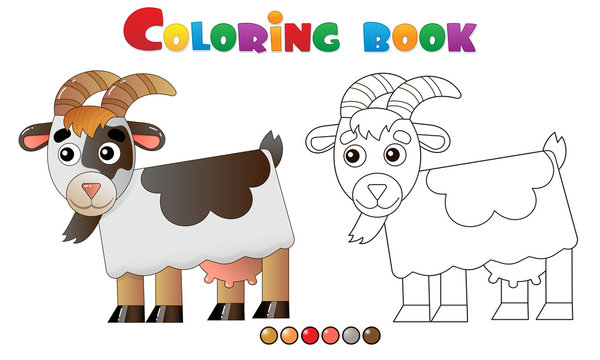 Coloring Page Outline of cartoon nanny goat. Farm animals. Coloring book for kids.