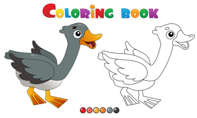 Coloring Page Outline of cartoon goose. Farm animals. Coloring book for kids.