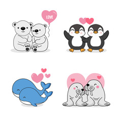 Cute greeting card for valentine's day with couple animal cartoon.