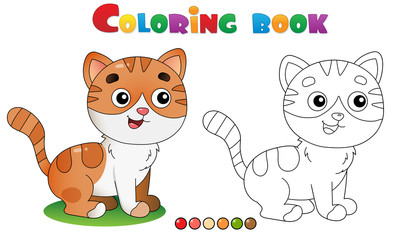 Coloring Page Outline of cartoon striped cat. Pets. Coloring book for kids.