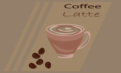 Cup of coffee latte, flat design, modern style, coffee shop business concept.