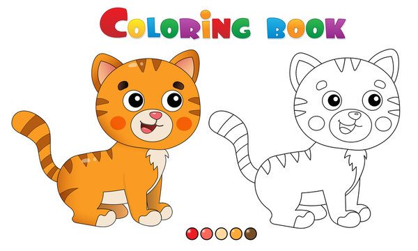Coloring Page Outline of cartoon striped cat. Pets. Coloring book for kids.