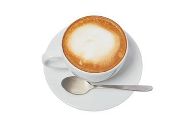 A cup of Americano coffee with a spoon isolated on a white background. Ready for menu