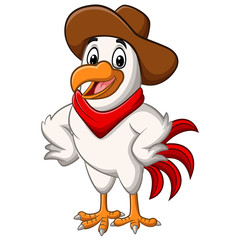 Cartoon happy cowboy chicken posing