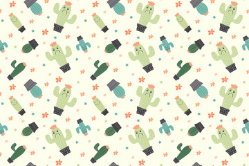 Seamless Pattern with cactus concept in the white backdrop.