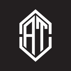 AT Logo monogram with hexagon shape and outline slice style with black and white