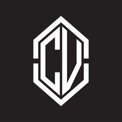 CV Logo monogram with hexagon shape and outline slice style with black and white