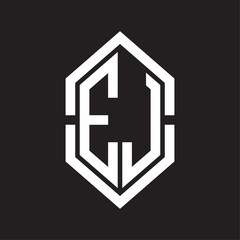 EJ Logo monogram with hexagon shape and outline slice style with black and white