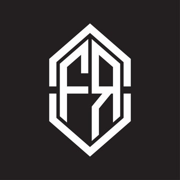 recommend clip art: FR Logo monogram with hexagon shape and outline slice style with black and white
