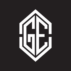 GE Logo monogram with hexagon shape and outline slice style with black and white