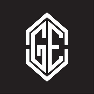 recommend clip art: GE Logo monogram with hexagon shape and outline slice style with black and white
