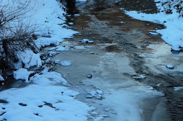 Winter landscape with the river in frosty day