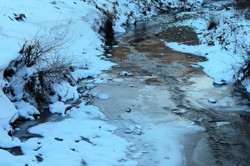 Winter landscape with the river in frosty day