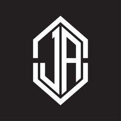 JA Logo monogram with hexagon shape and outline slice style with black and white