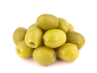 Green olives isolated on white background