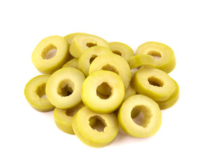 Green olives slices  isolated on white background