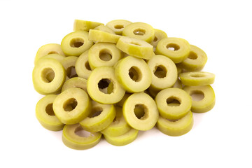 Green olives slices  isolated on white background